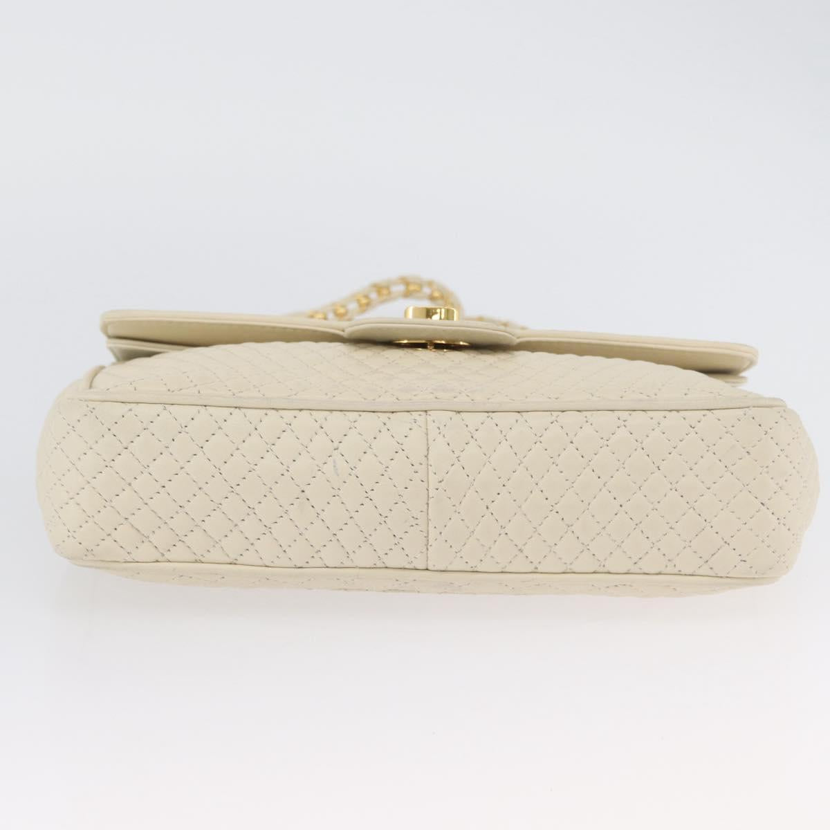 BALLY Quilted Chain Shoulder Bag Leather White Gold Auth 153254