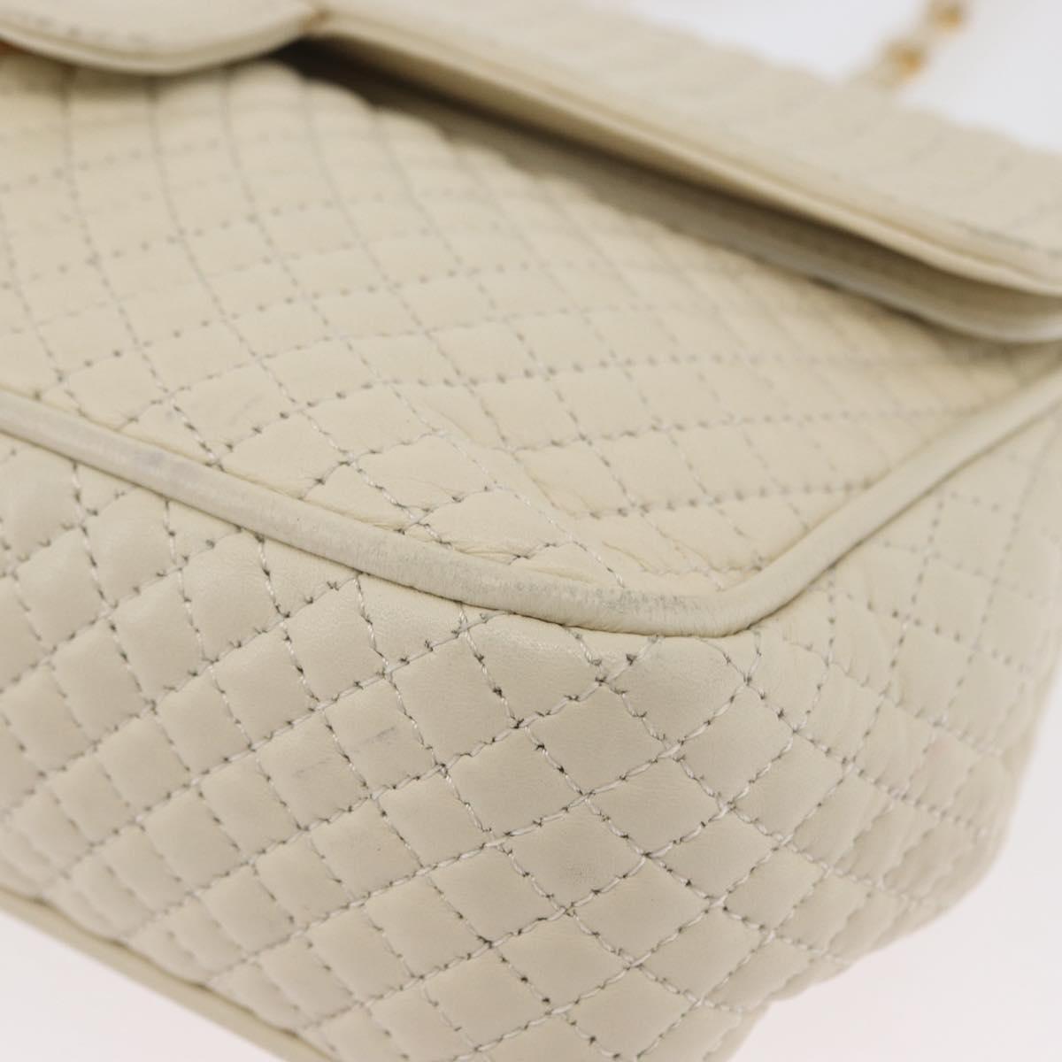 BALLY Quilted Chain Shoulder Bag Leather White Gold Auth 153254