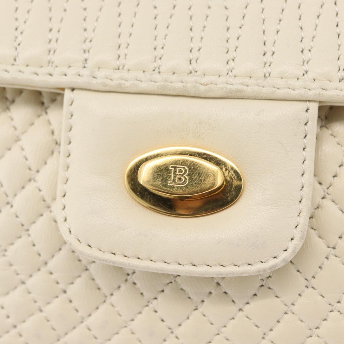 BALLY Quilted Chain Shoulder Bag Leather White Gold Auth 153254