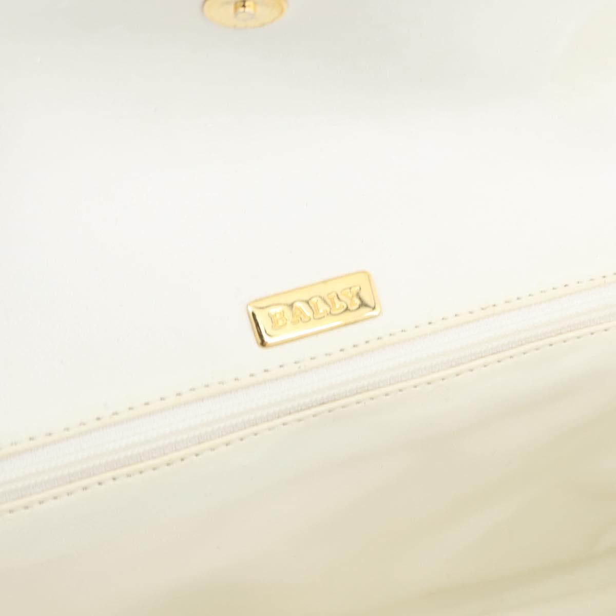BALLY Quilted Chain Shoulder Bag Leather White Gold Auth 153254