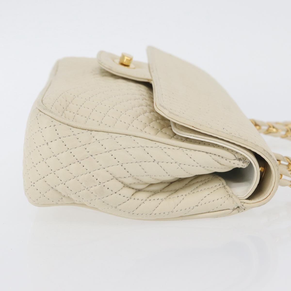 BALLY Quilted Chain Shoulder Bag Leather White Gold Auth 153254