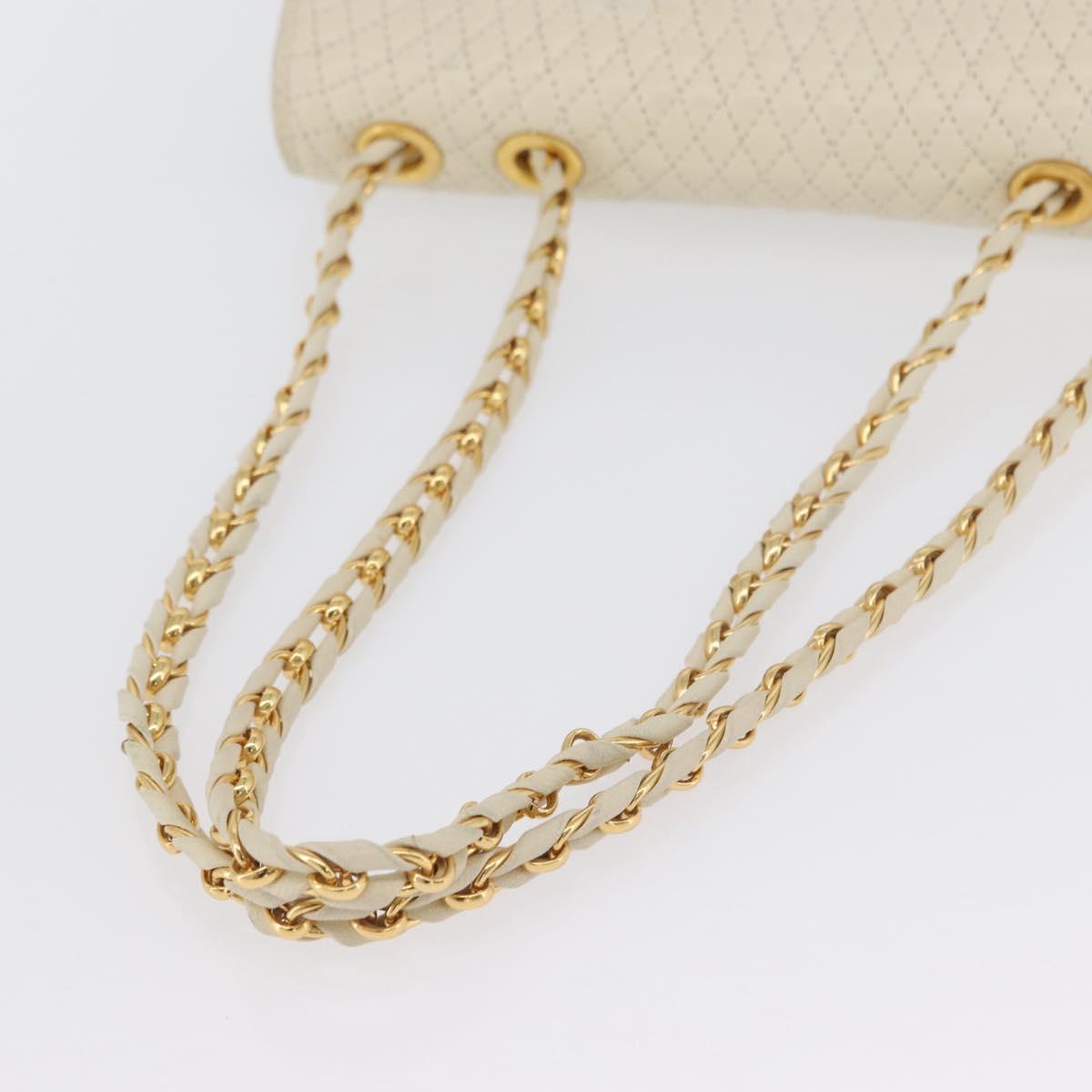 BALLY Quilted Chain Shoulder Bag Leather White Gold Auth 153254