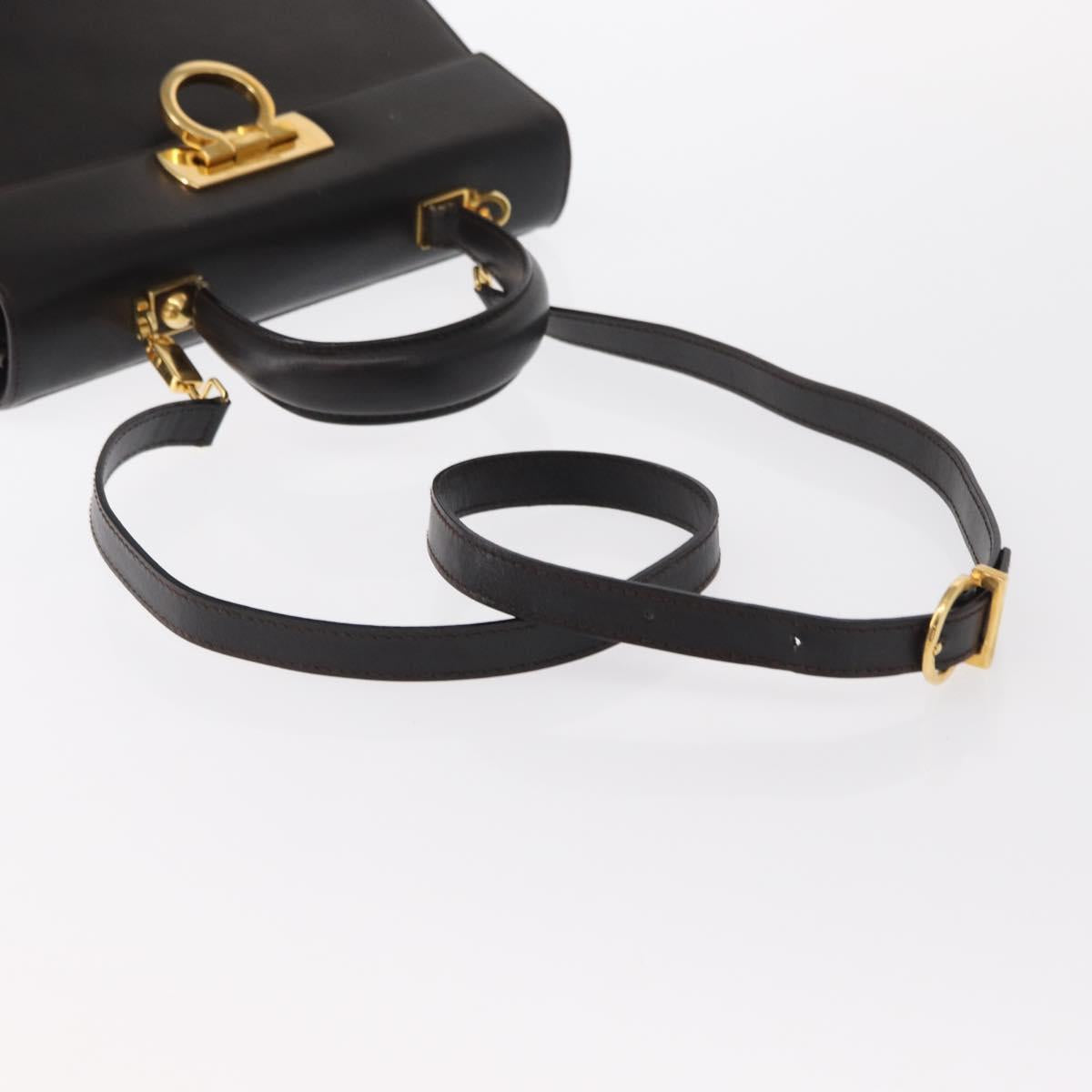 Salvatore Ferragamo Gancini Hand Bag Leather 2way Dark Brown Gold Auth 153307