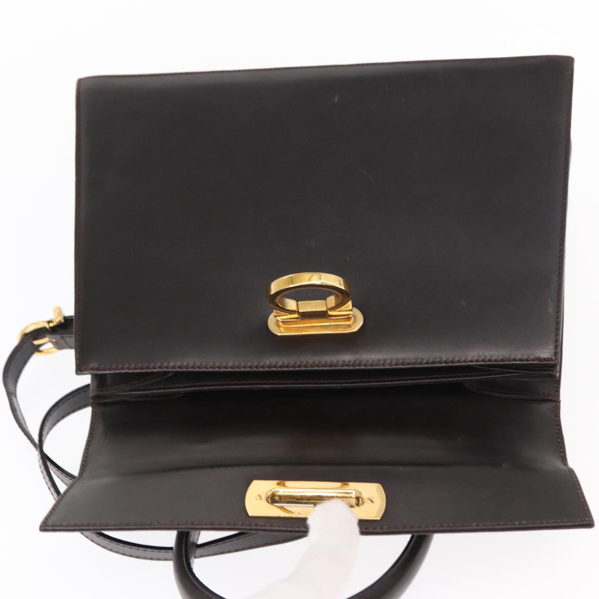 Salvatore Ferragamo Gancini Hand Bag Leather 2way Dark Brown Gold Auth 153307