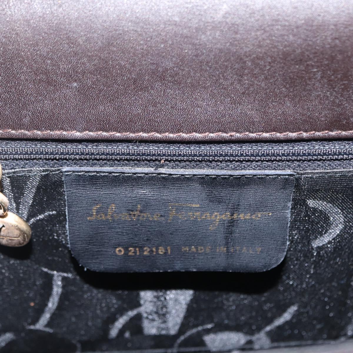 Salvatore Ferragamo Gancini Hand Bag Leather 2way Dark Brown Gold Auth 153307