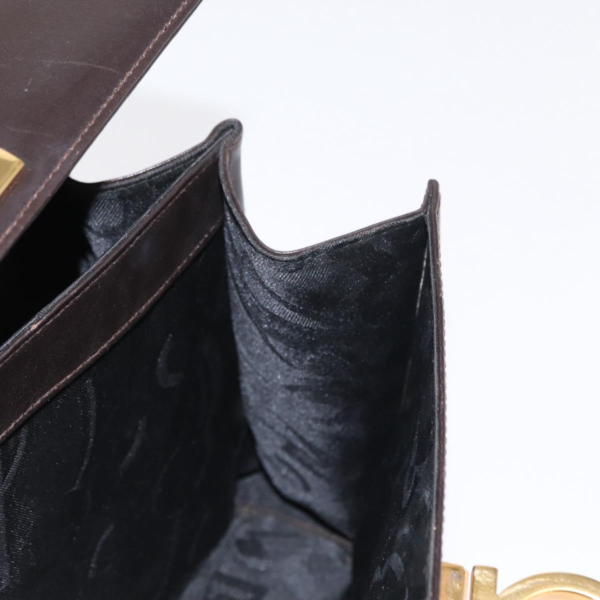 Salvatore Ferragamo Gancini Hand Bag Leather 2way Dark Brown Gold Auth 153307