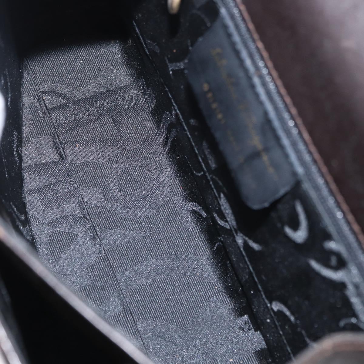 Salvatore Ferragamo Gancini Hand Bag Leather 2way Dark Brown Gold Auth 153307