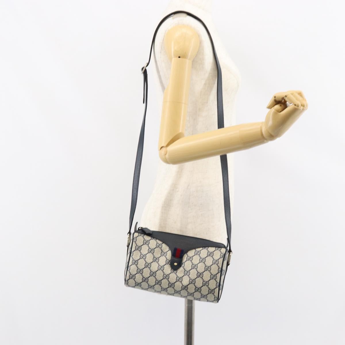 GUCCI GG Supreme Sherry Line Shoulder Bag PVC Navy Gold Auth 153309