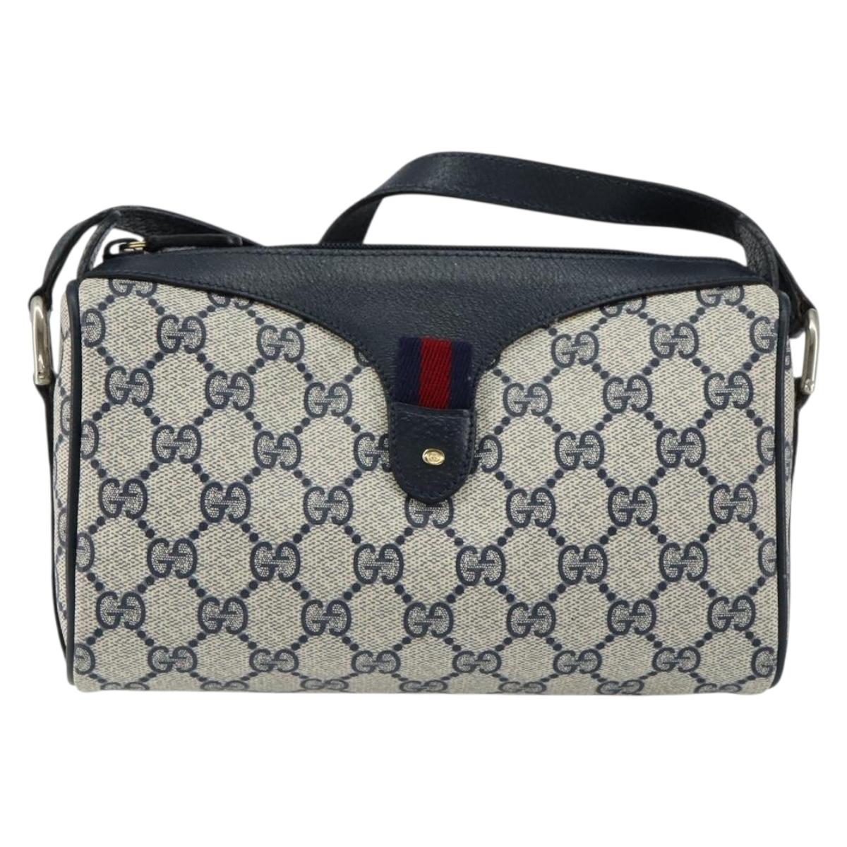 GUCCI GG Supreme Sherry Line Shoulder Bag PVC Navy Gold Auth 153309