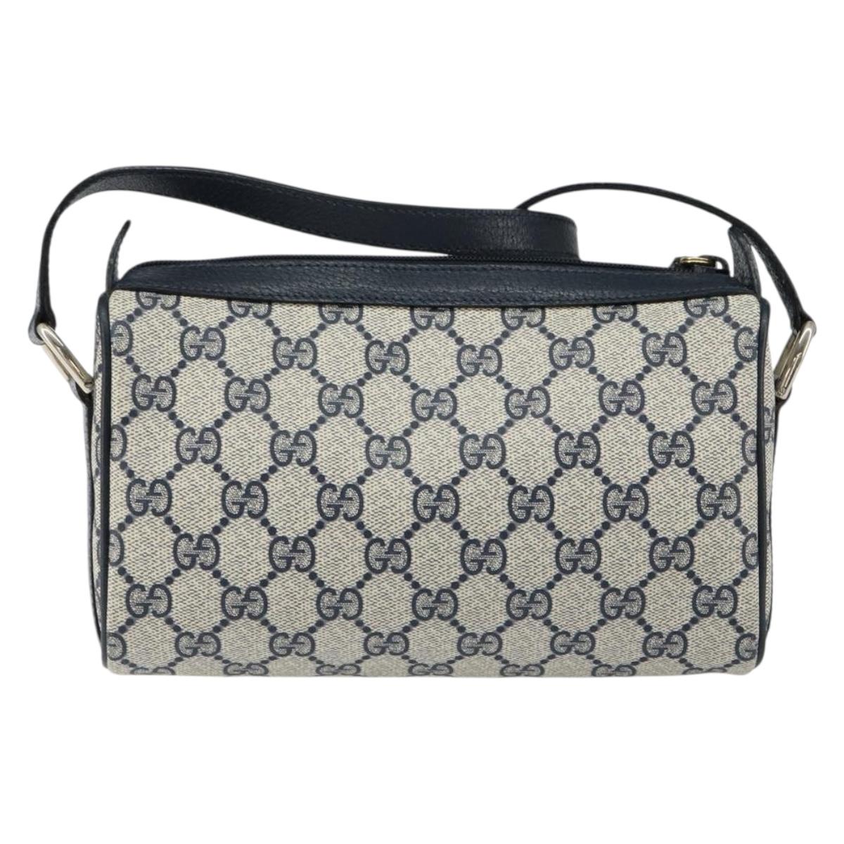 GUCCI GG Supreme Sherry Line Shoulder Bag PVC Navy Gold Auth 153309