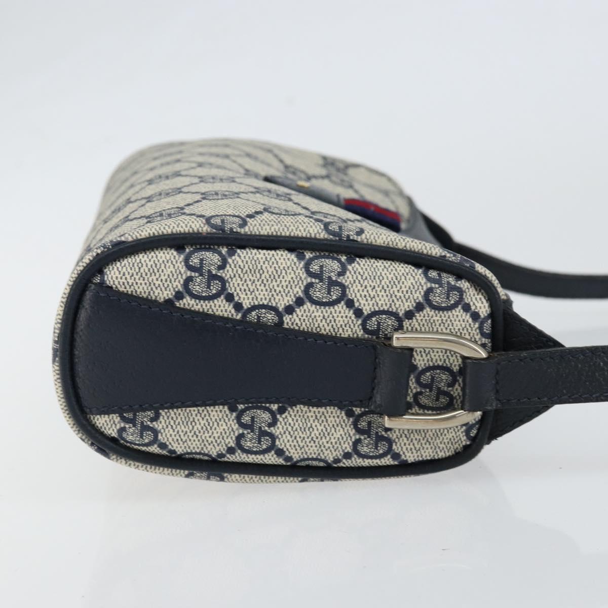 GUCCI GG Supreme Sherry Line Shoulder Bag PVC Navy Gold Auth 153309