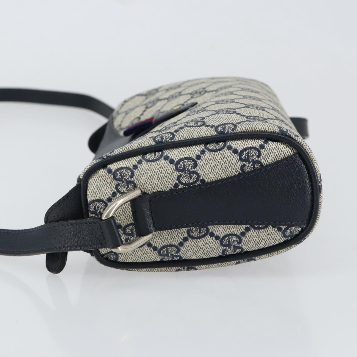 GUCCI GG Supreme Sherry Line Shoulder Bag PVC Navy Gold Auth 153309