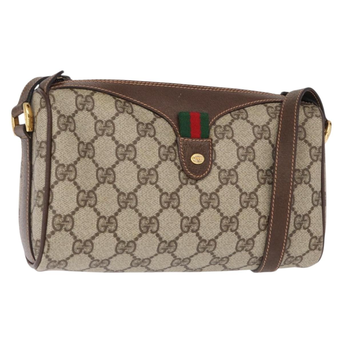 GUCCI GG Supreme Web Sherry Line Bag PVC Beige Gold 89 02 018 Auth 153310