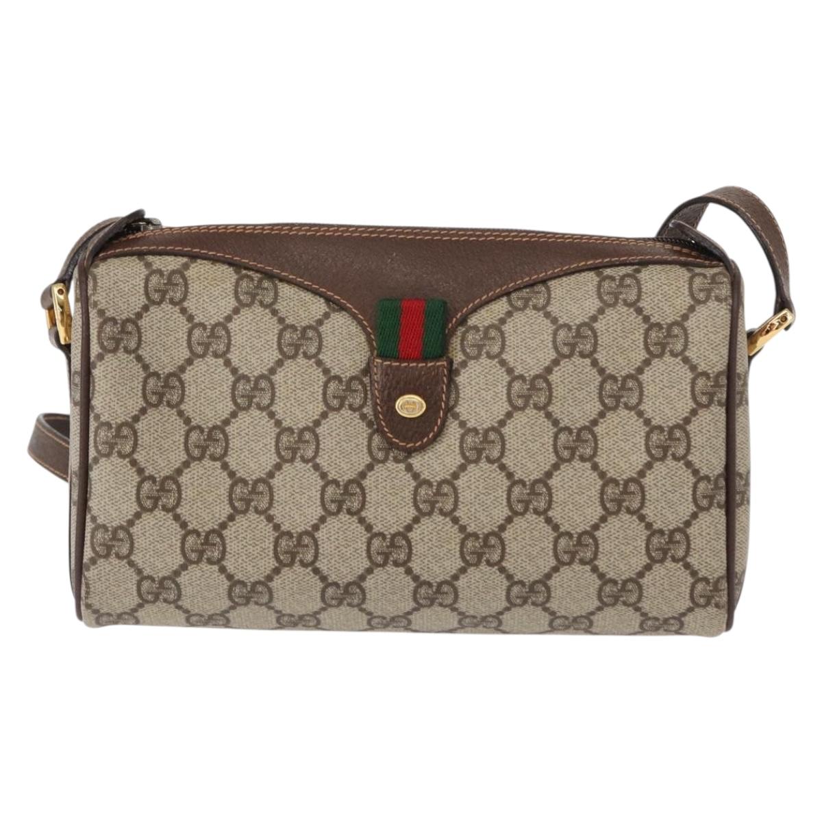 GUCCI GG Supreme Web Sherry Line Bag PVC Beige Gold 89 02 018 Auth 153310