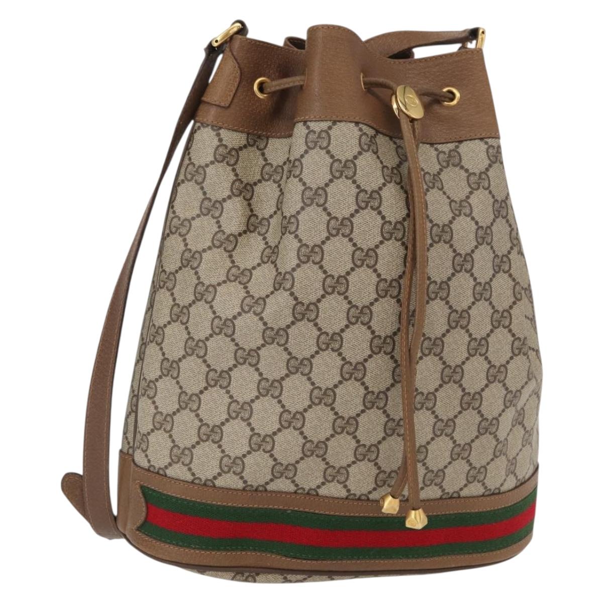 GUCCI GG Supreme Web Sherry Line Bag PVC Beige Gold 41 02 085 Auth 153311