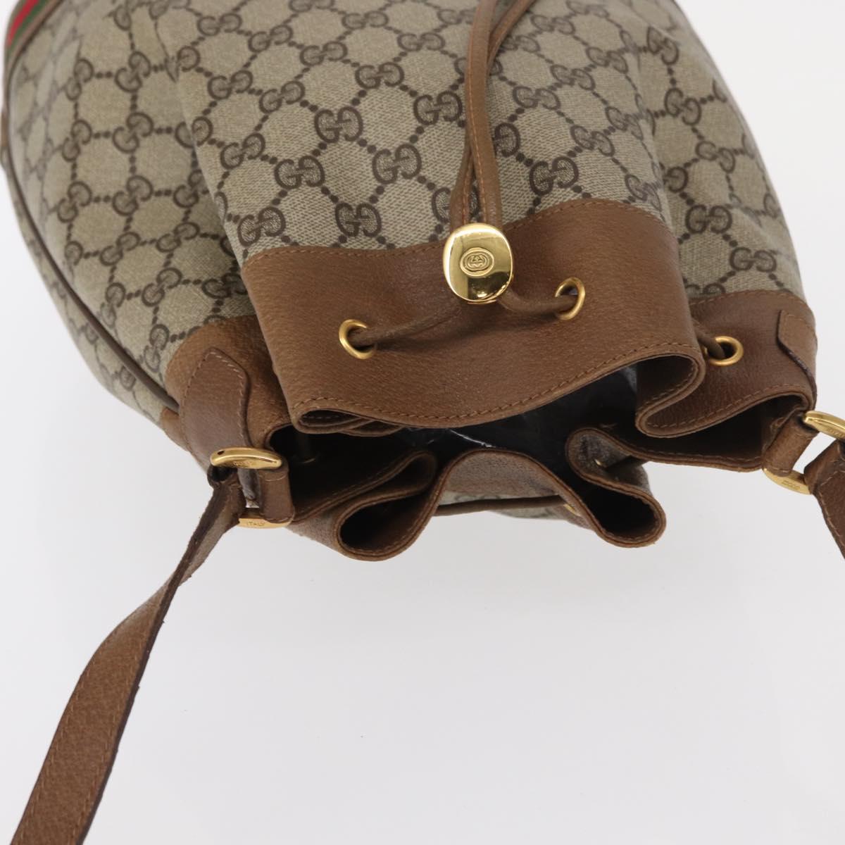 GUCCI GG Supreme Web Sherry Line Bag PVC Beige Gold 41 02 085 Auth 153311