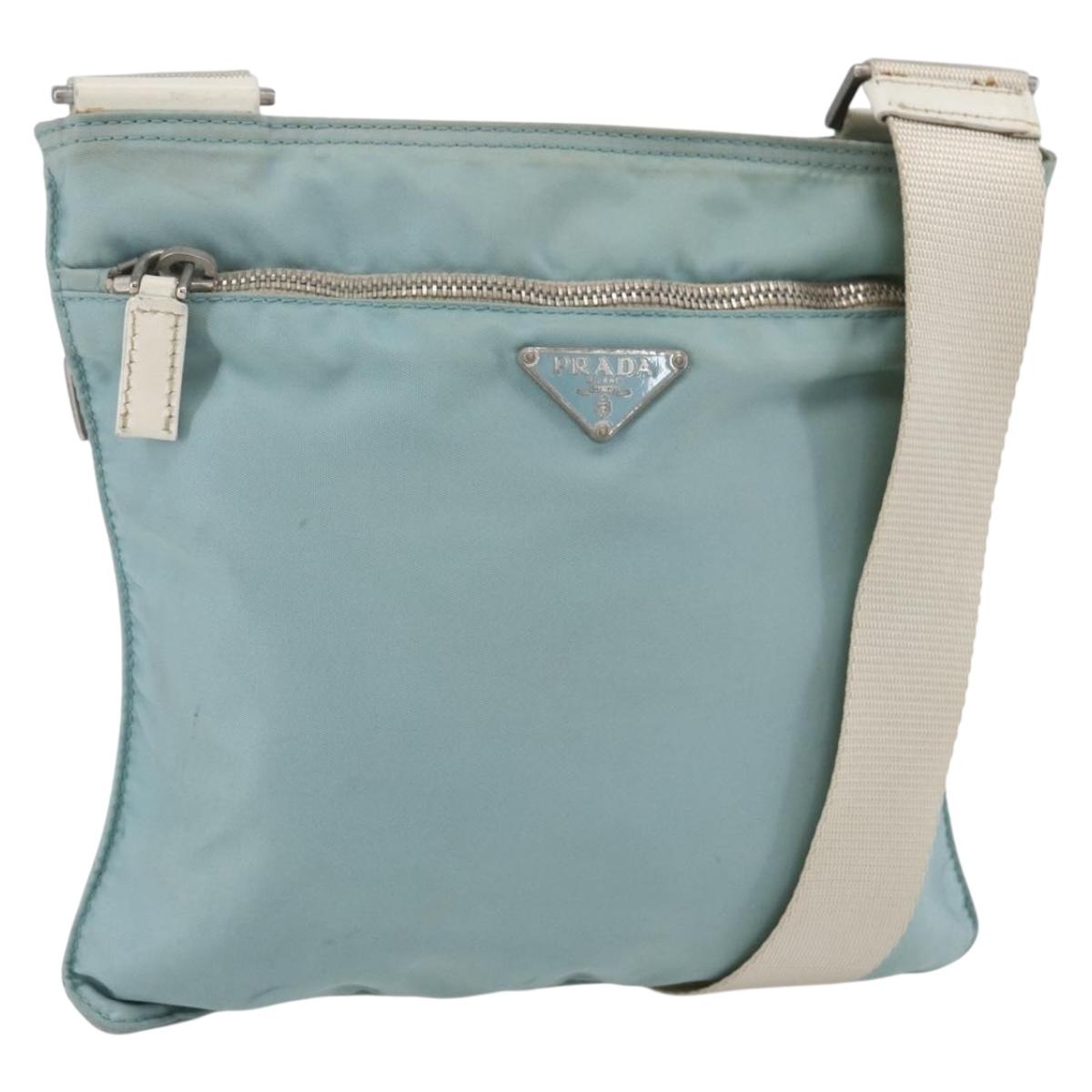 PRADA Shoulder Bag Nylon Light Blue Silver Auth 153313