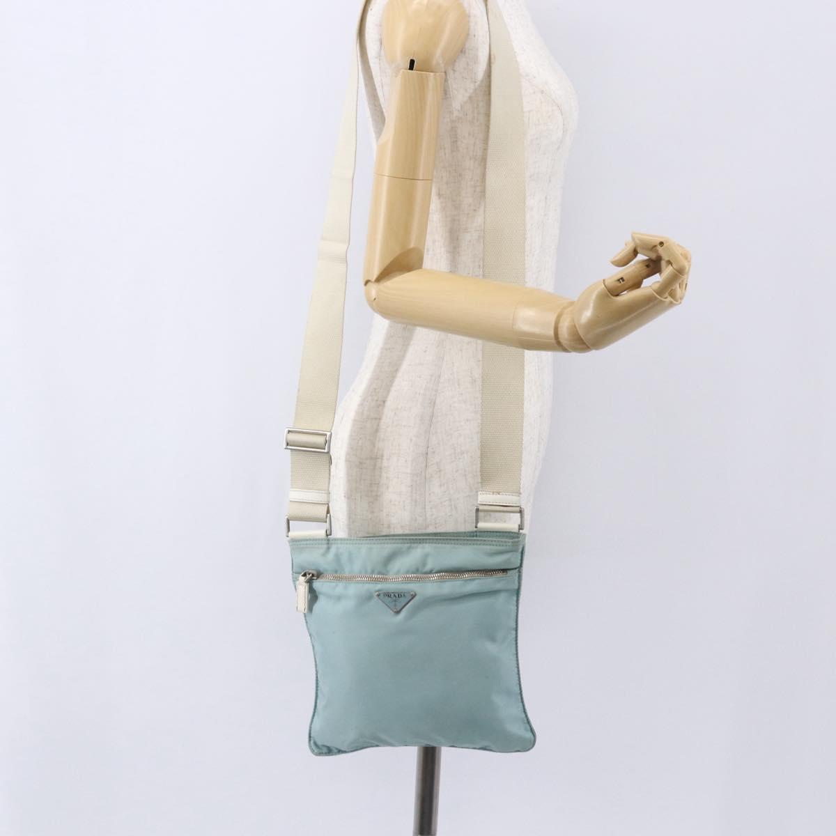 PRADA Shoulder Bag Nylon Light Blue Silver Auth 153313