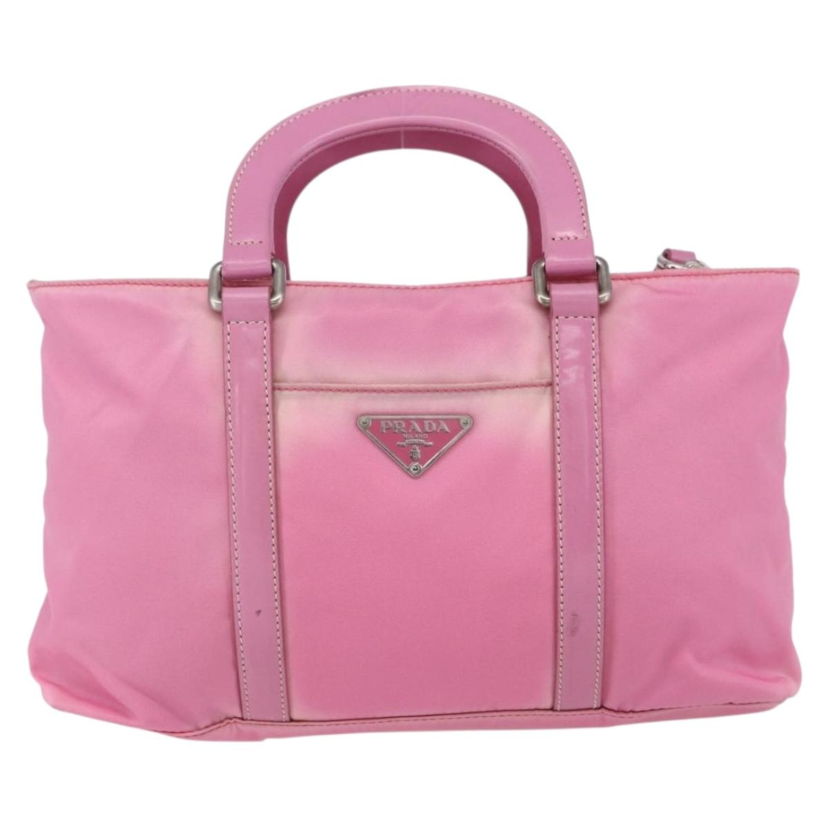PRADA Hand Bag Nylon 2way Pink Silver Auth 153314