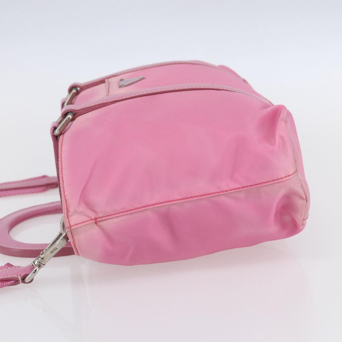 PRADA Hand Bag Nylon 2way Pink Silver Auth 153314
