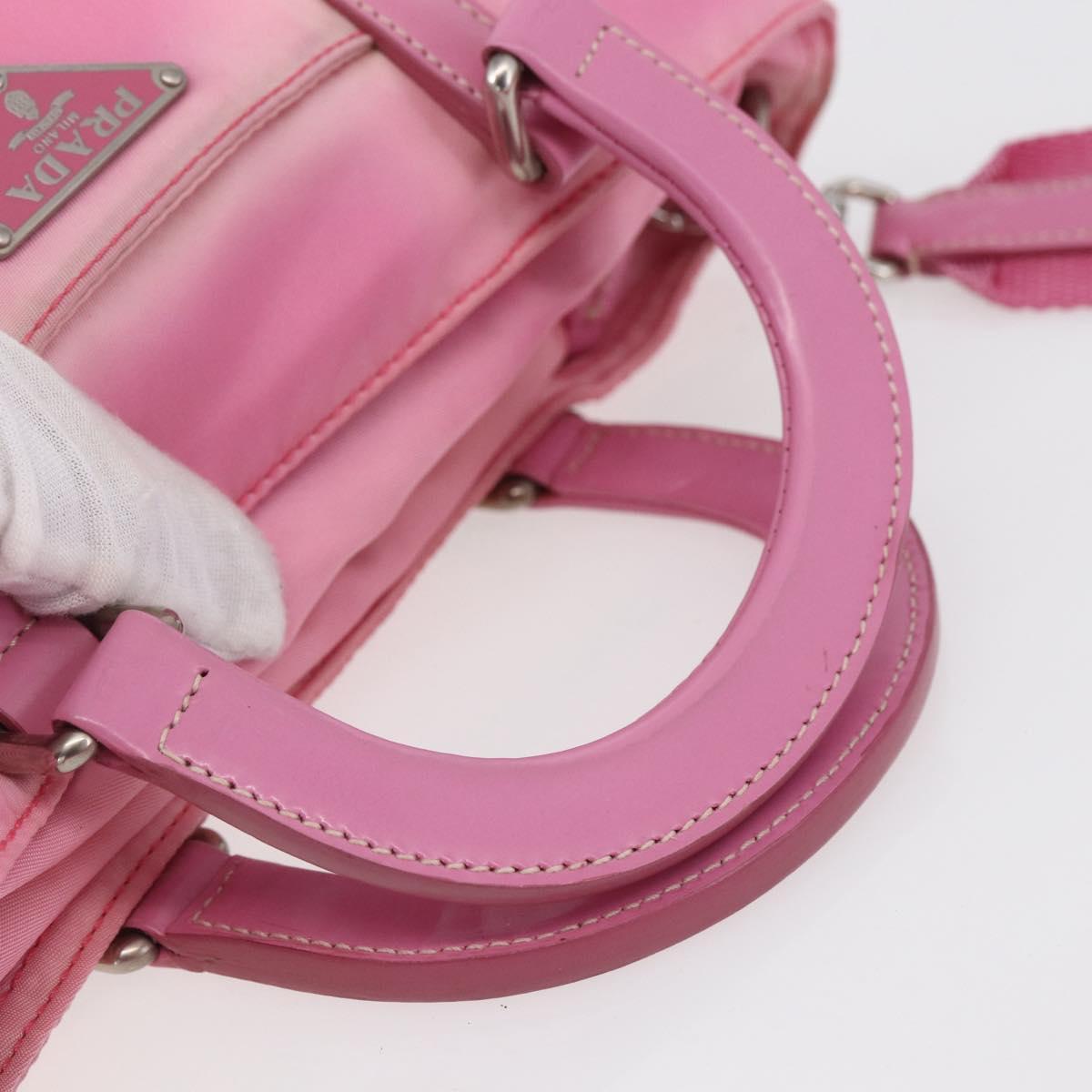 PRADA Hand Bag Nylon 2way Pink Silver Auth 153314