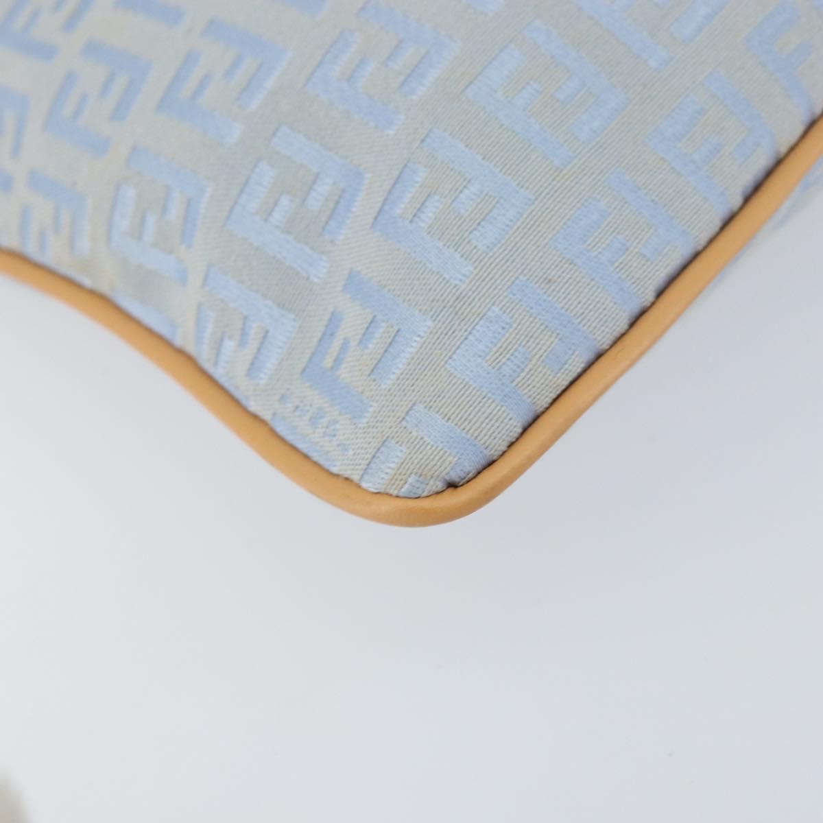 FENDI Zucchino Canvas Shoulder Bag Light Blue Silver Auth 153315