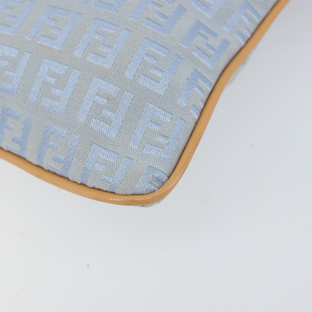 FENDI Zucchino Canvas Shoulder Bag Light Blue Silver Auth 153315