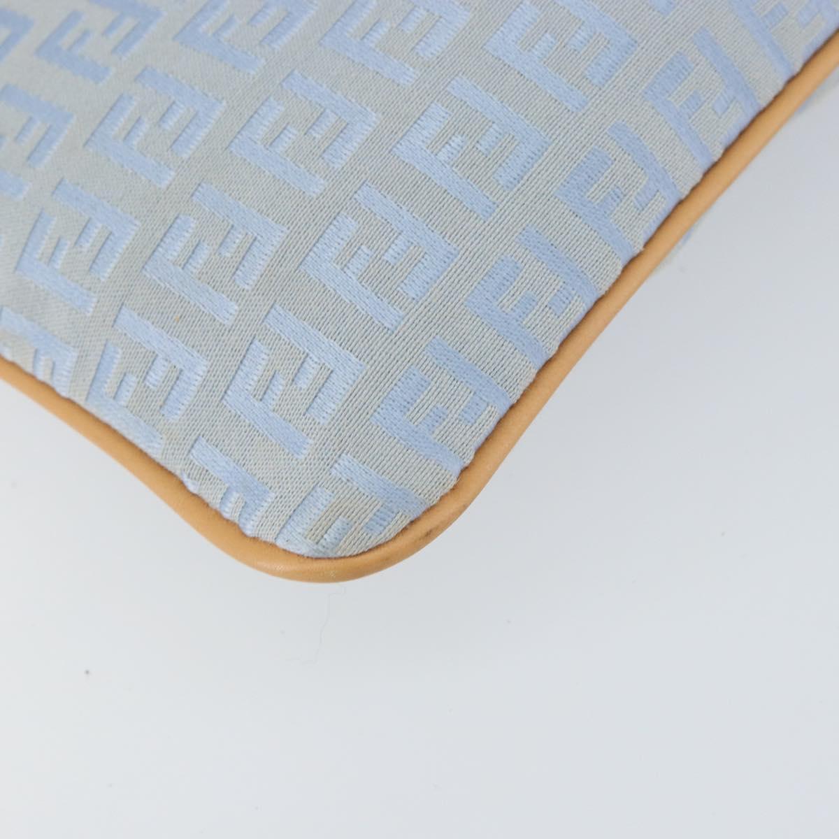 FENDI Zucchino Canvas Shoulder Bag Light Blue Silver Auth 153315