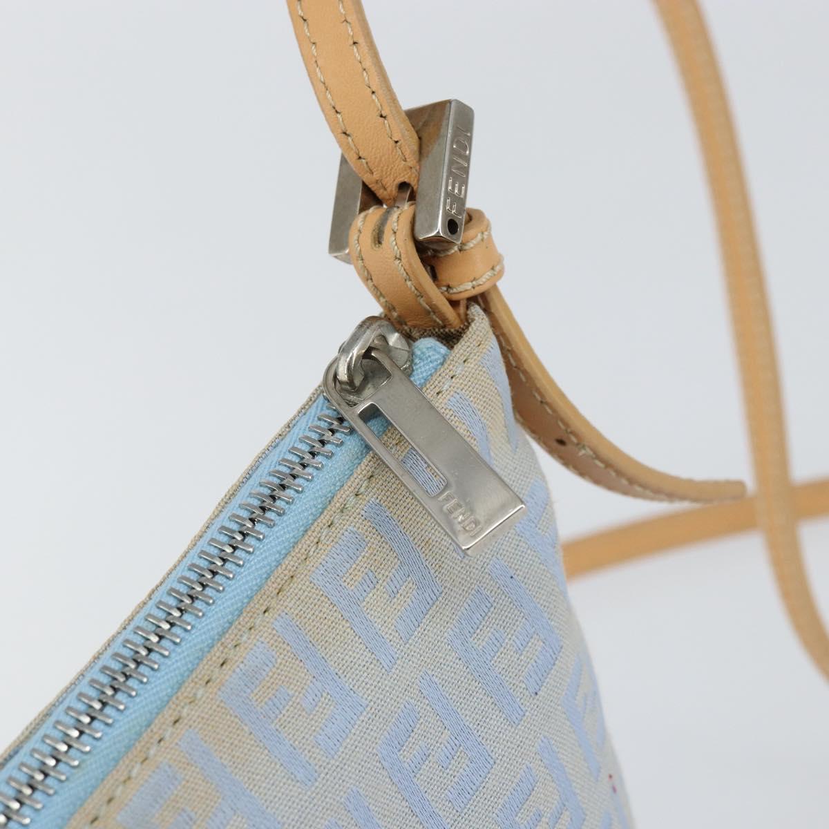 FENDI Zucchino Canvas Shoulder Bag Light Blue Silver Auth 153315