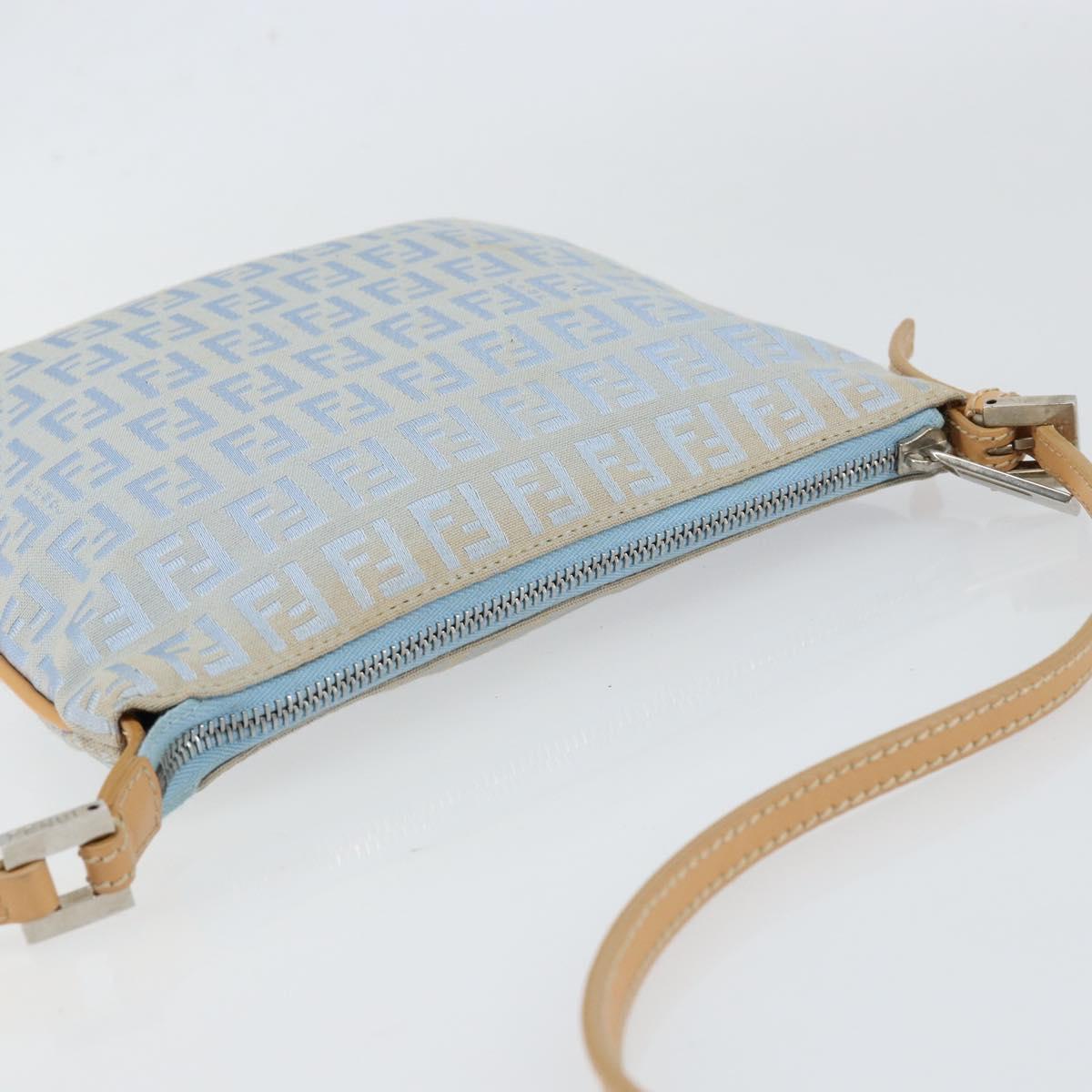 FENDI Zucchino Canvas Shoulder Bag Light Blue Silver Auth 153315