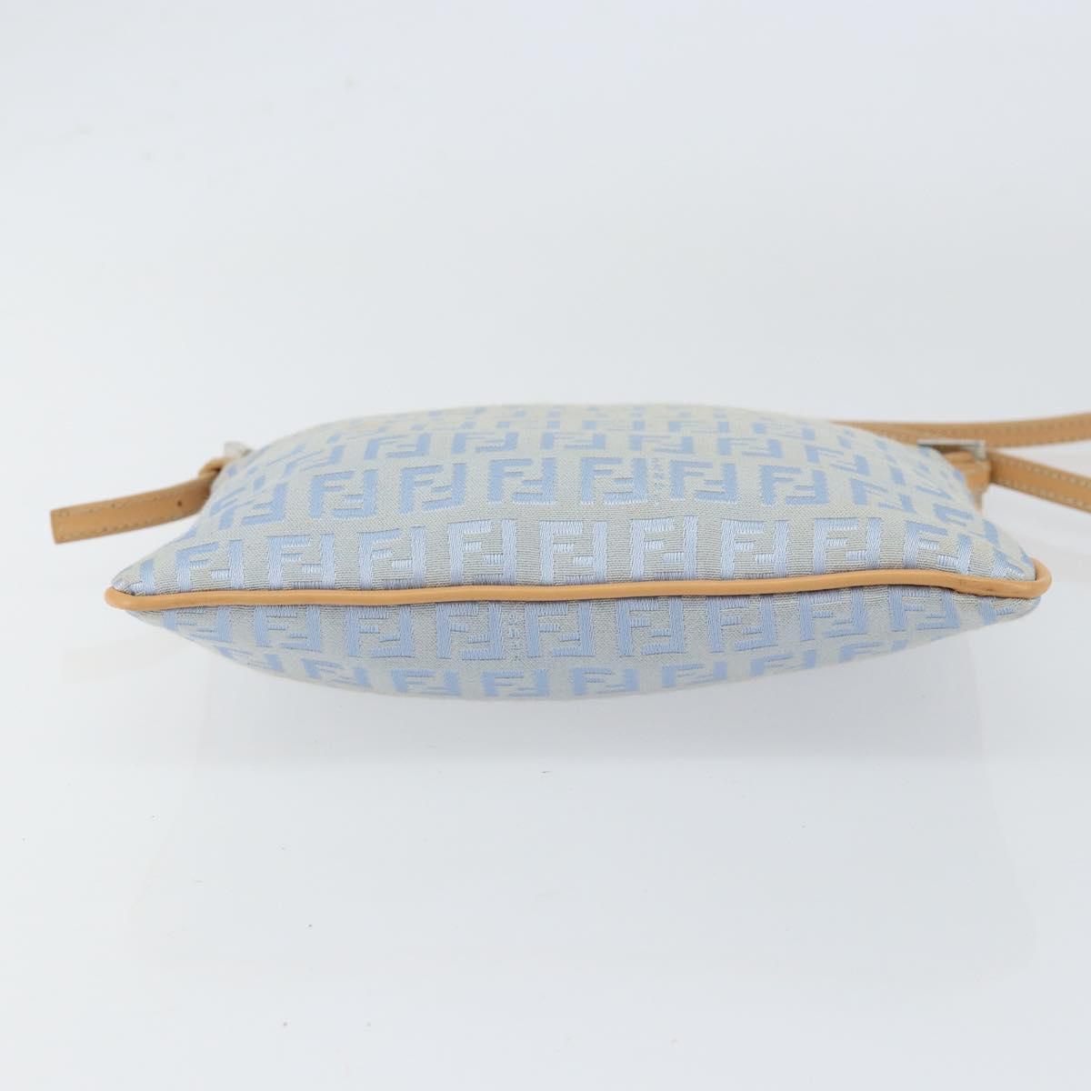 FENDI Zucchino Canvas Shoulder Bag Light Blue Silver Auth 153315