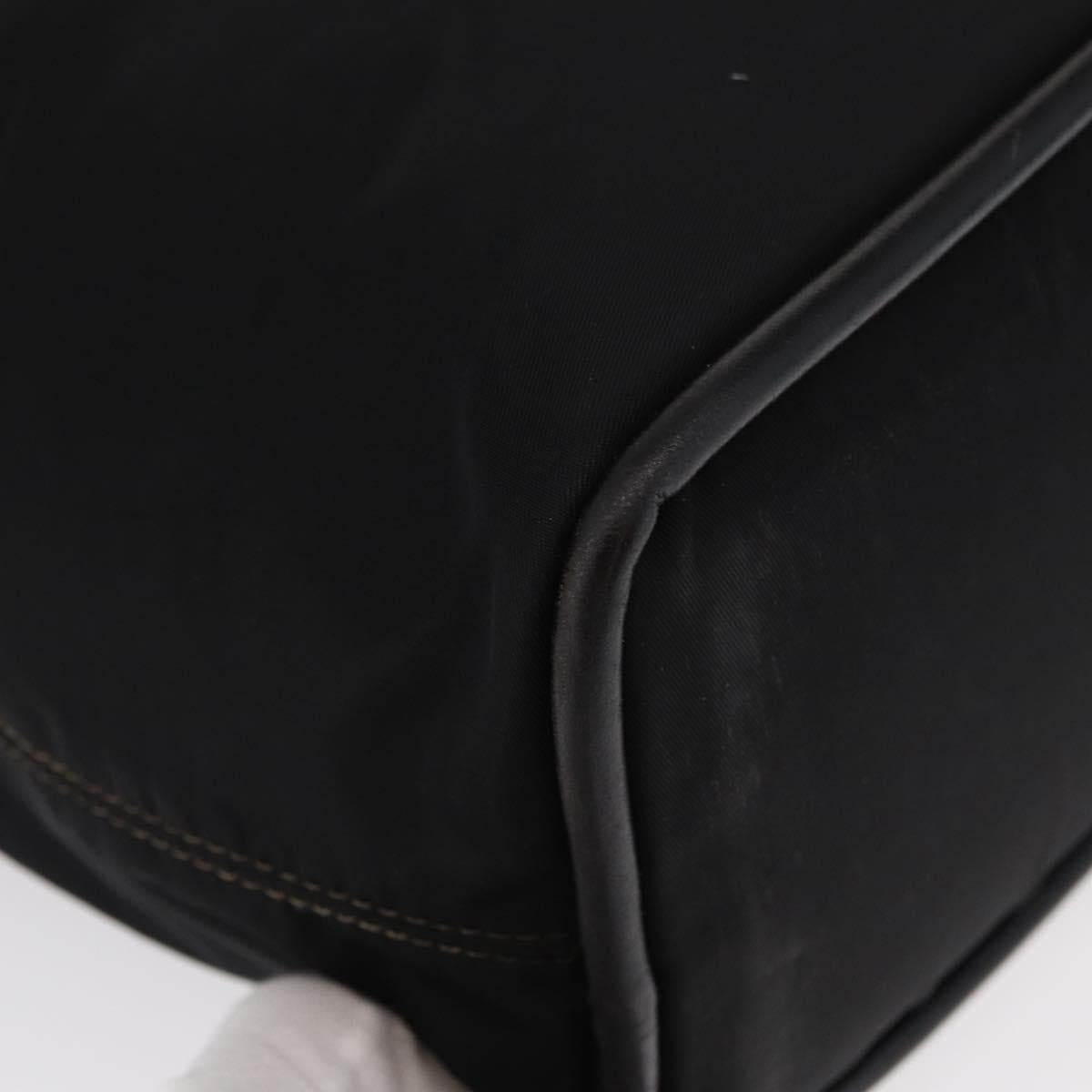CELINE Circle Hand Bag Nylon Leather Black Gold Auth 153316