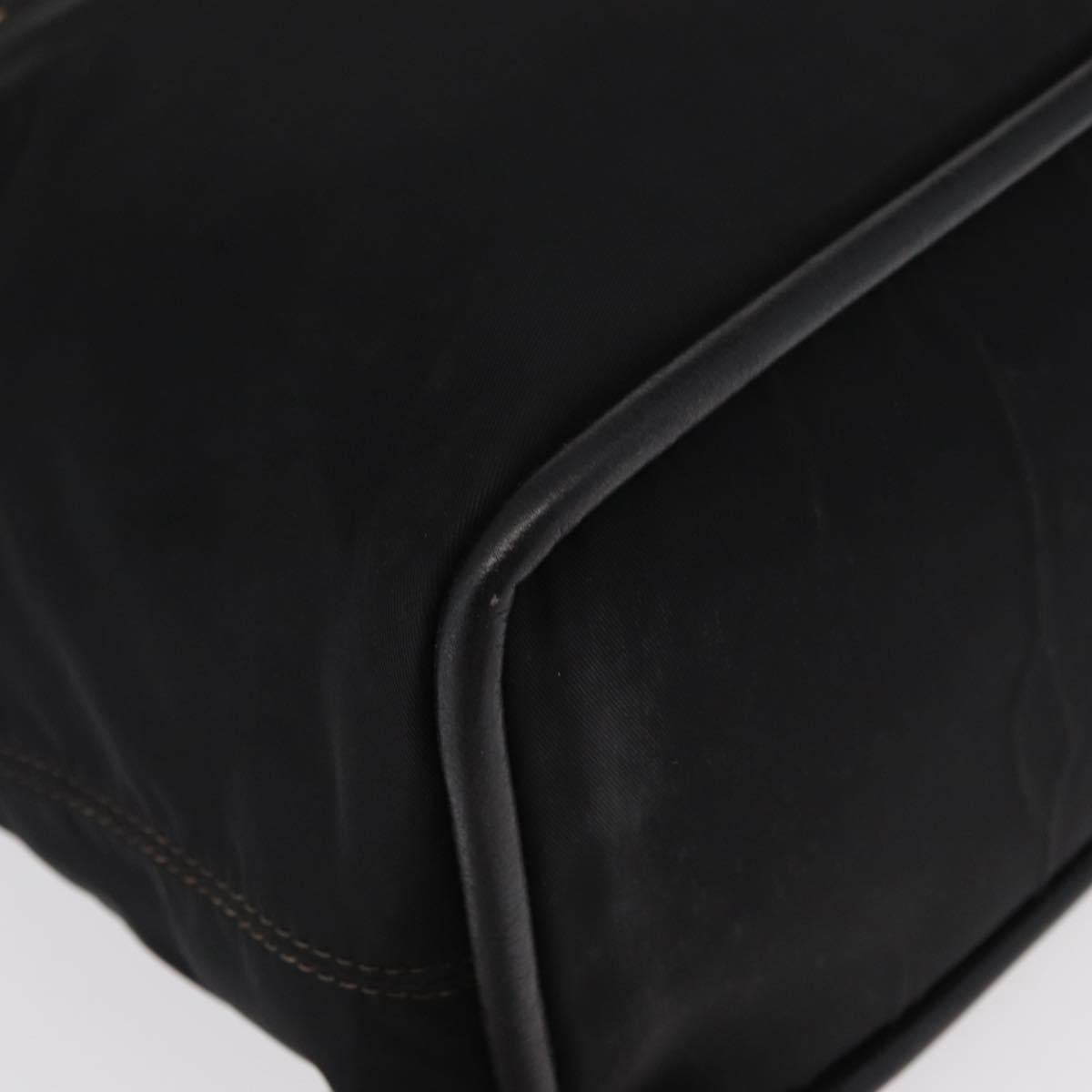 CELINE Circle Hand Bag Nylon Leather Black Gold Auth 153316