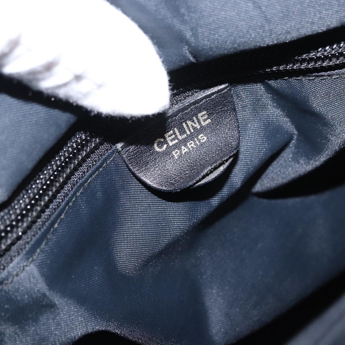 CELINE Circle Hand Bag Nylon Leather Black Gold Auth 153316