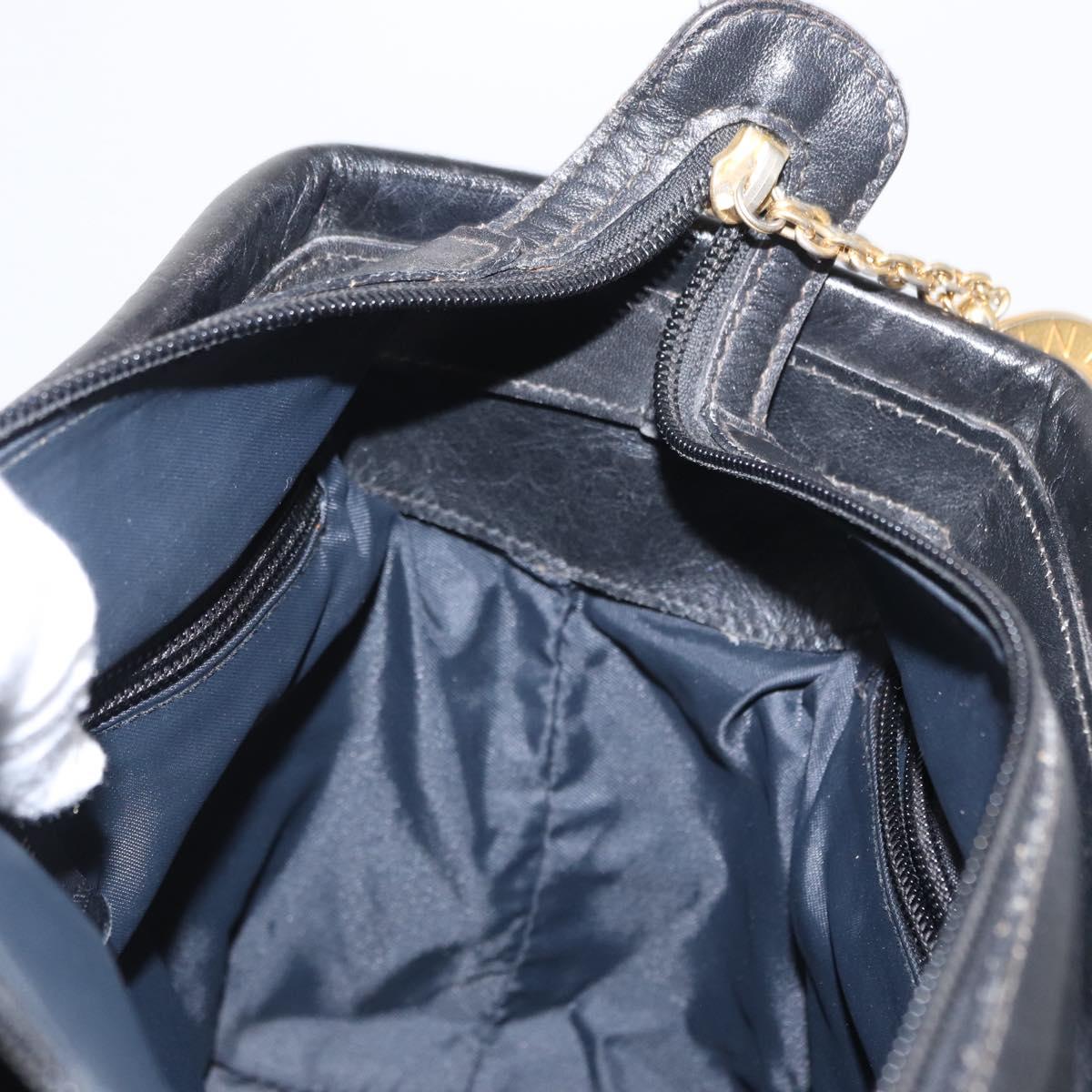 CELINE Circle Hand Bag Nylon Leather Black Gold Auth 153316