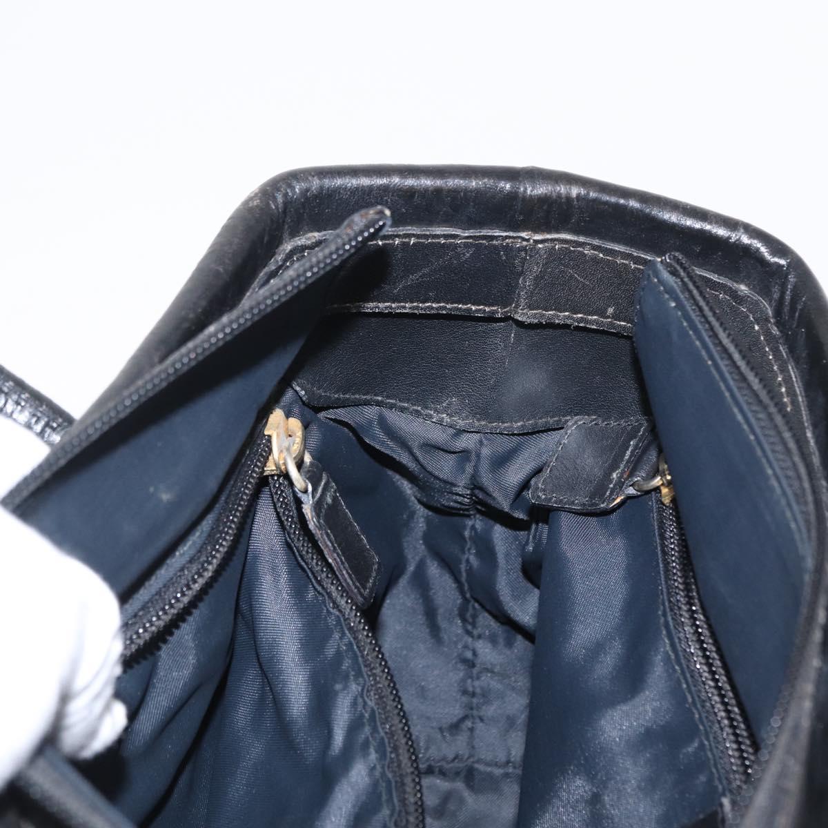 CELINE Circle Hand Bag Nylon Leather Black Gold Auth 153316