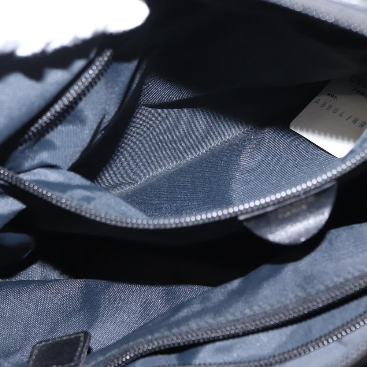 CELINE Circle Hand Bag Nylon Leather Black Gold Auth 153316