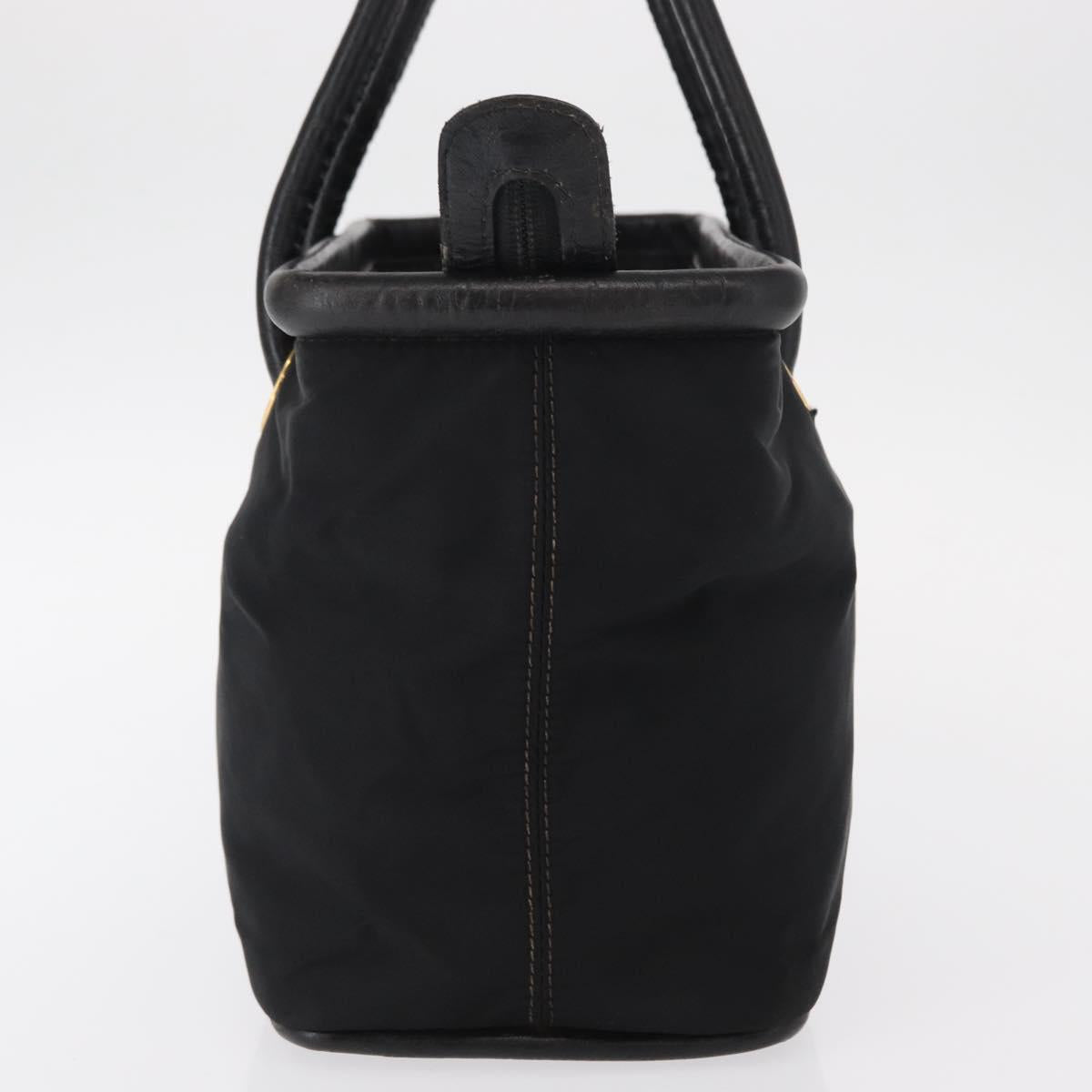 CELINE Circle Hand Bag Nylon Leather Black Gold Auth 153316