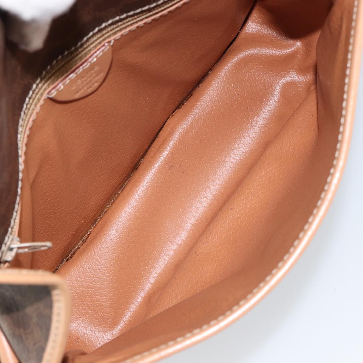 CELINE Macadam Canvas Circle Shoulder Bag PVC Leather Brown Gold Auth 153317