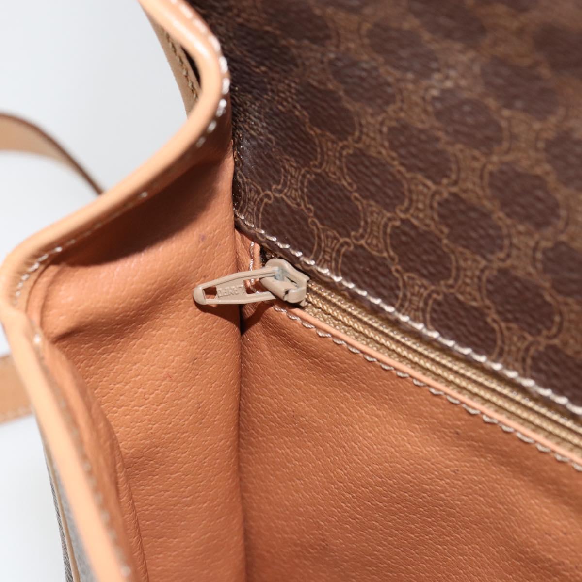 CELINE Macadam Canvas Circle Shoulder Bag PVC Leather Brown Gold Auth 153317