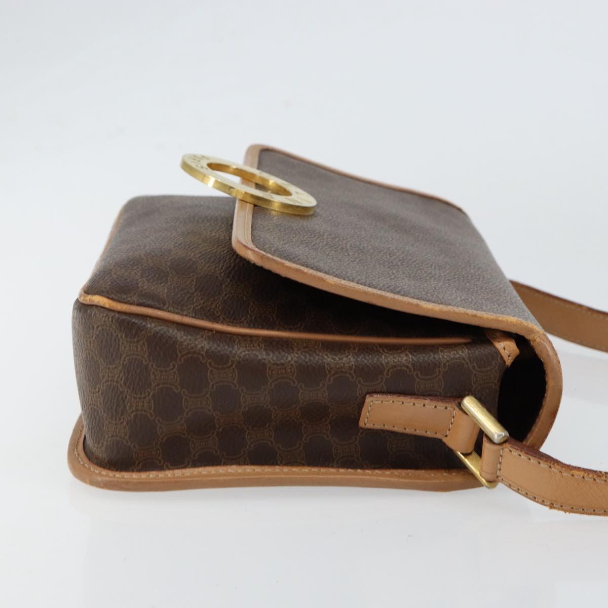 CELINE Macadam Canvas Circle Shoulder Bag PVC Leather Brown Gold Auth 153317