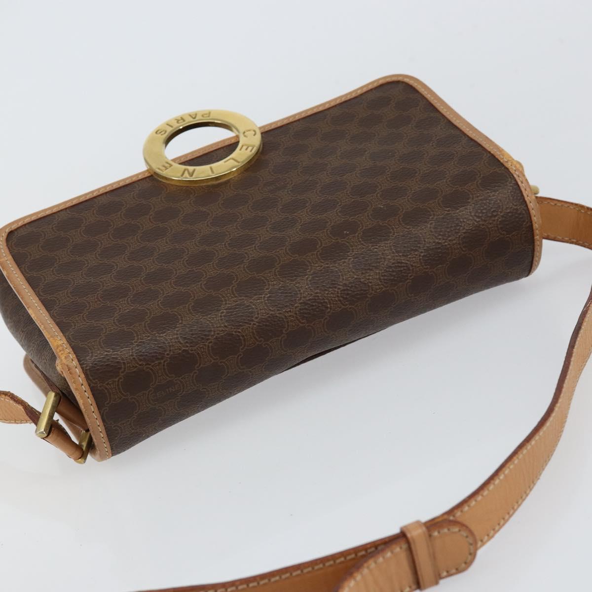 CELINE Macadam Canvas Circle Shoulder Bag PVC Leather Brown Gold Auth 153317