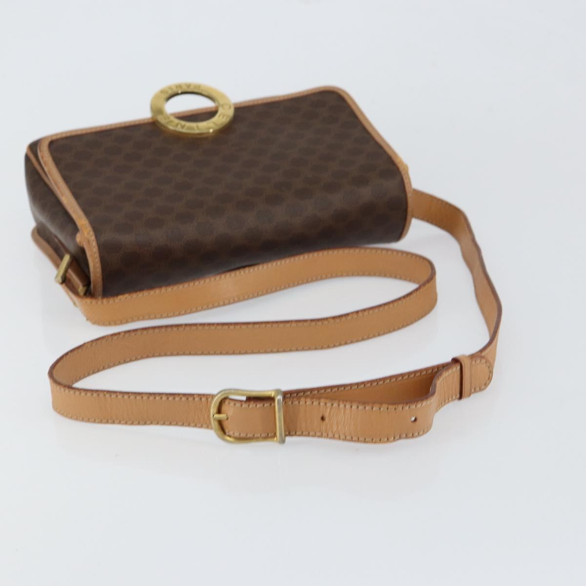 CELINE Macadam Canvas Circle Shoulder Bag PVC Leather Brown Gold Auth 153317