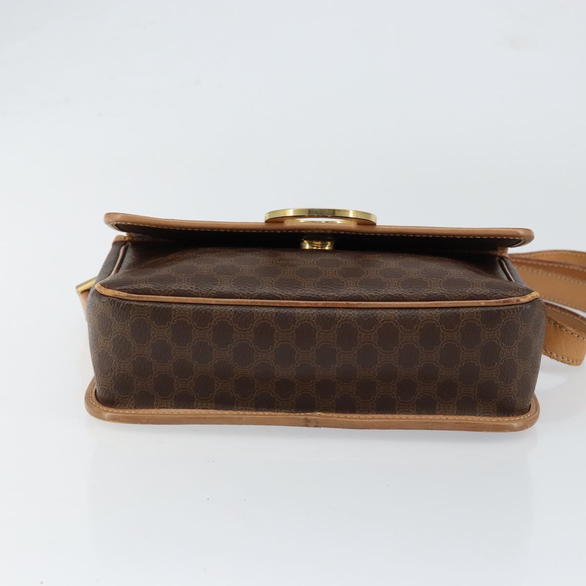 CELINE Macadam Canvas Circle Shoulder Bag PVC Leather Brown Gold Auth 153317