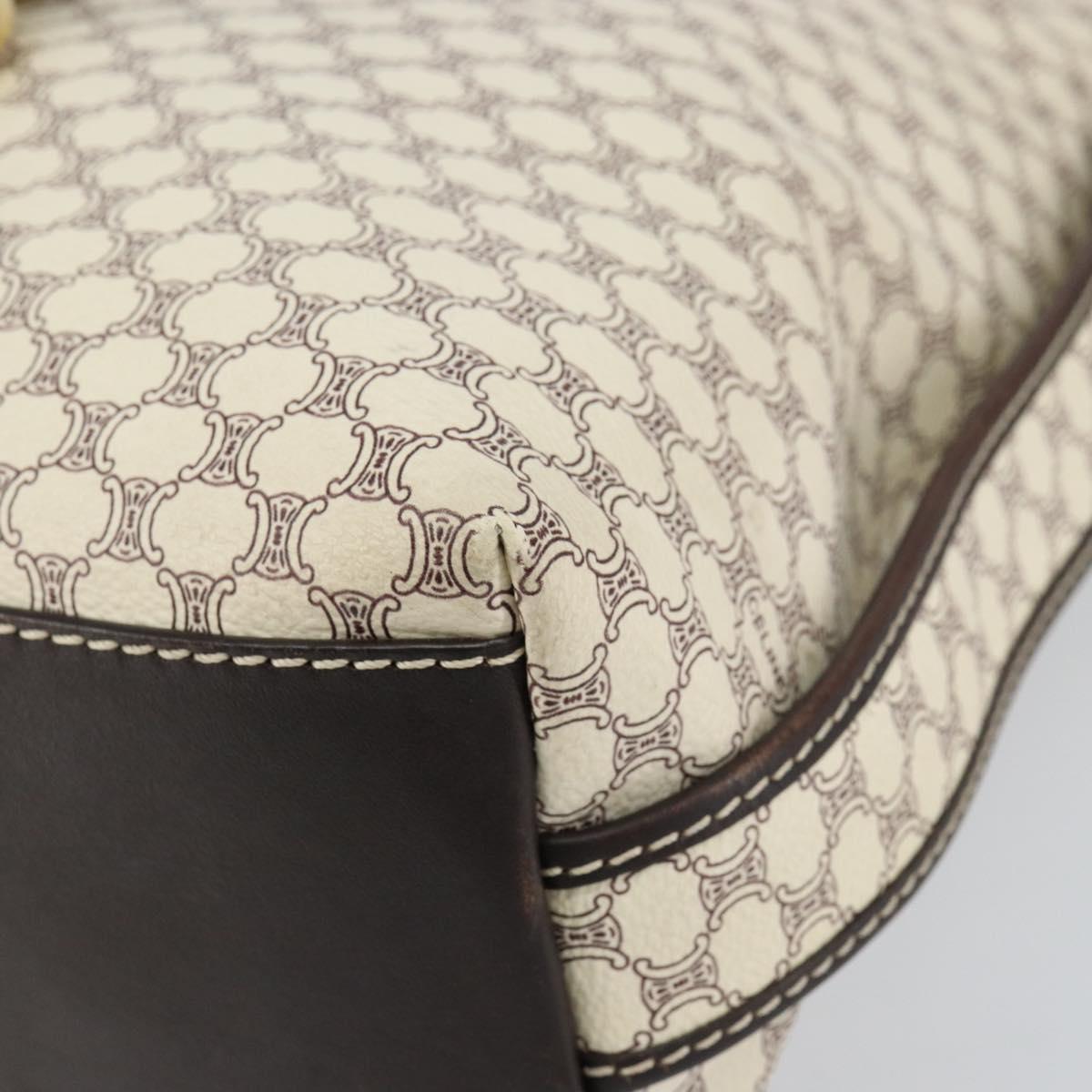 CELINE Macadam Canvas Shoulder Bag PVC Leather White Gold Auth 153319