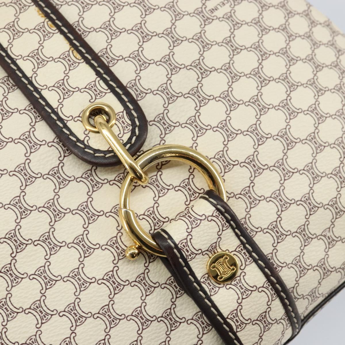 CELINE Macadam Canvas Shoulder Bag PVC Leather White Gold Auth 153319