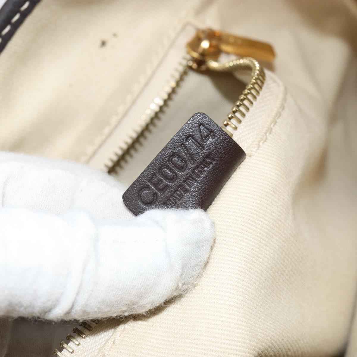 CELINE Macadam Canvas Shoulder Bag PVC Leather White Gold Auth 153319