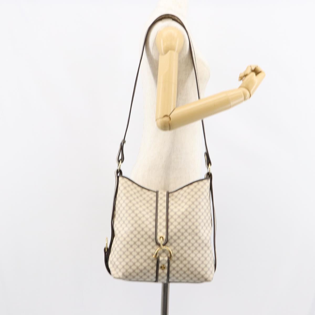 CELINE Macadam Canvas Shoulder Bag PVC Leather White Gold Auth 153319