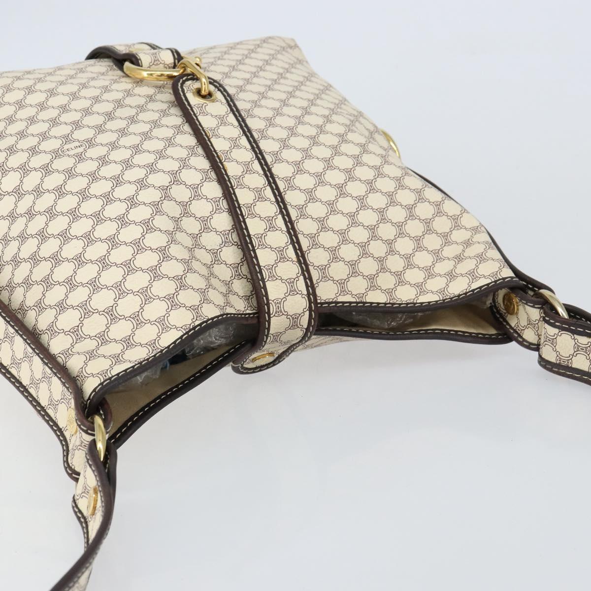 CELINE Macadam Canvas Shoulder Bag PVC Leather White Gold Auth 153319