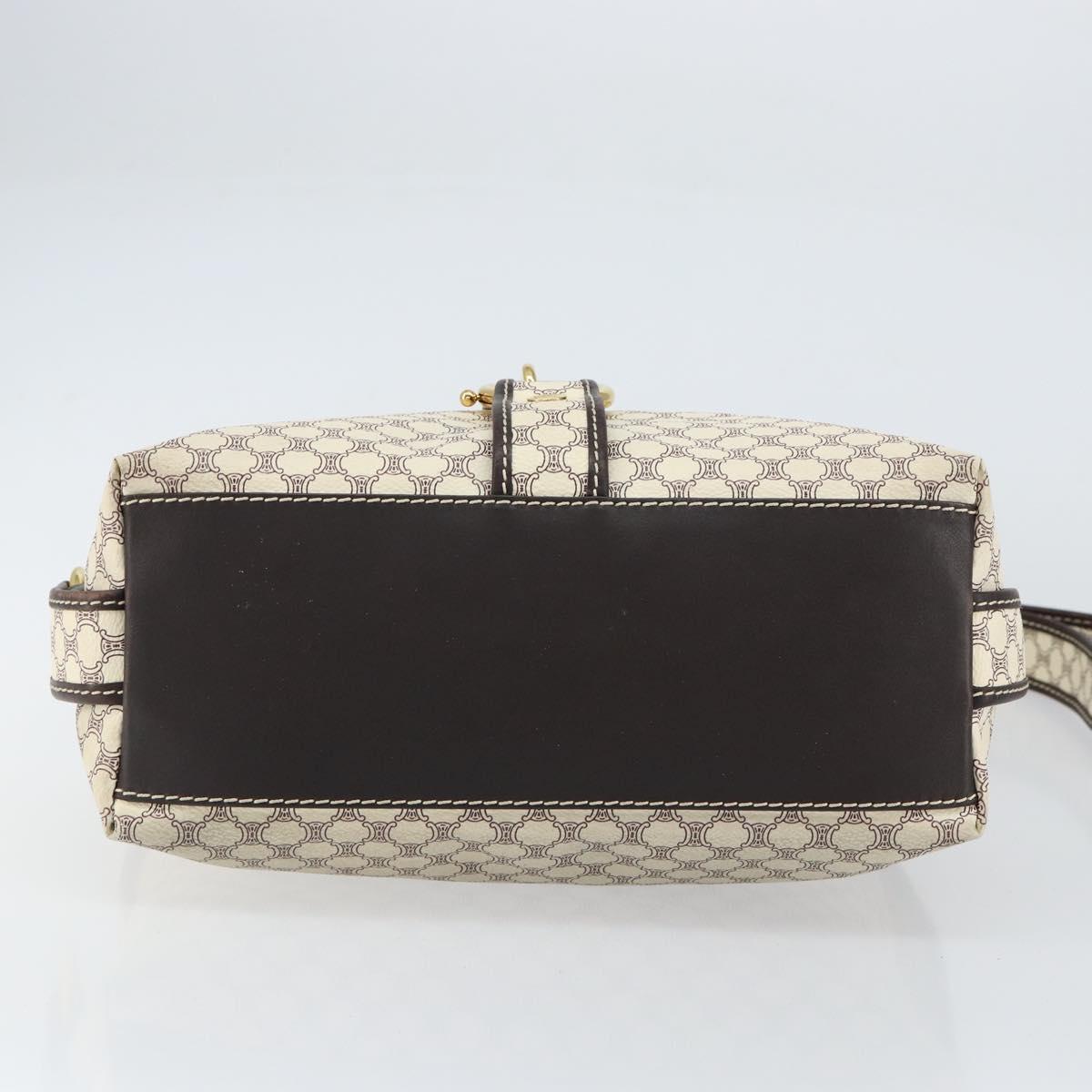 CELINE Macadam Canvas Shoulder Bag PVC Leather White Gold Auth 153319